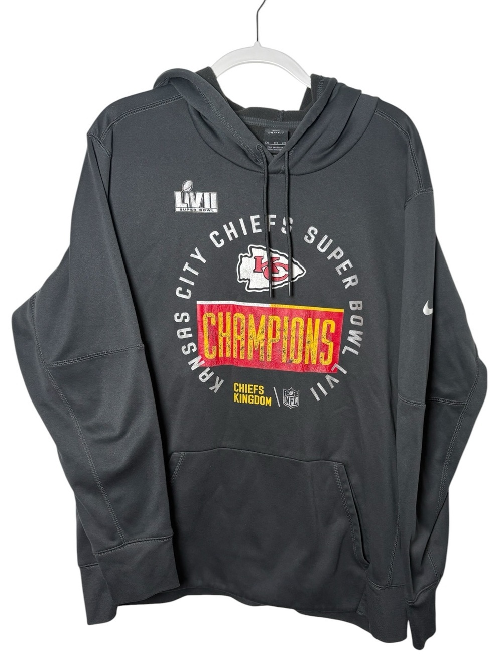 Nike Kansas City Chiefs Super Bowl LVII Champions Dri-FIT Hoodie XXL Charcoal